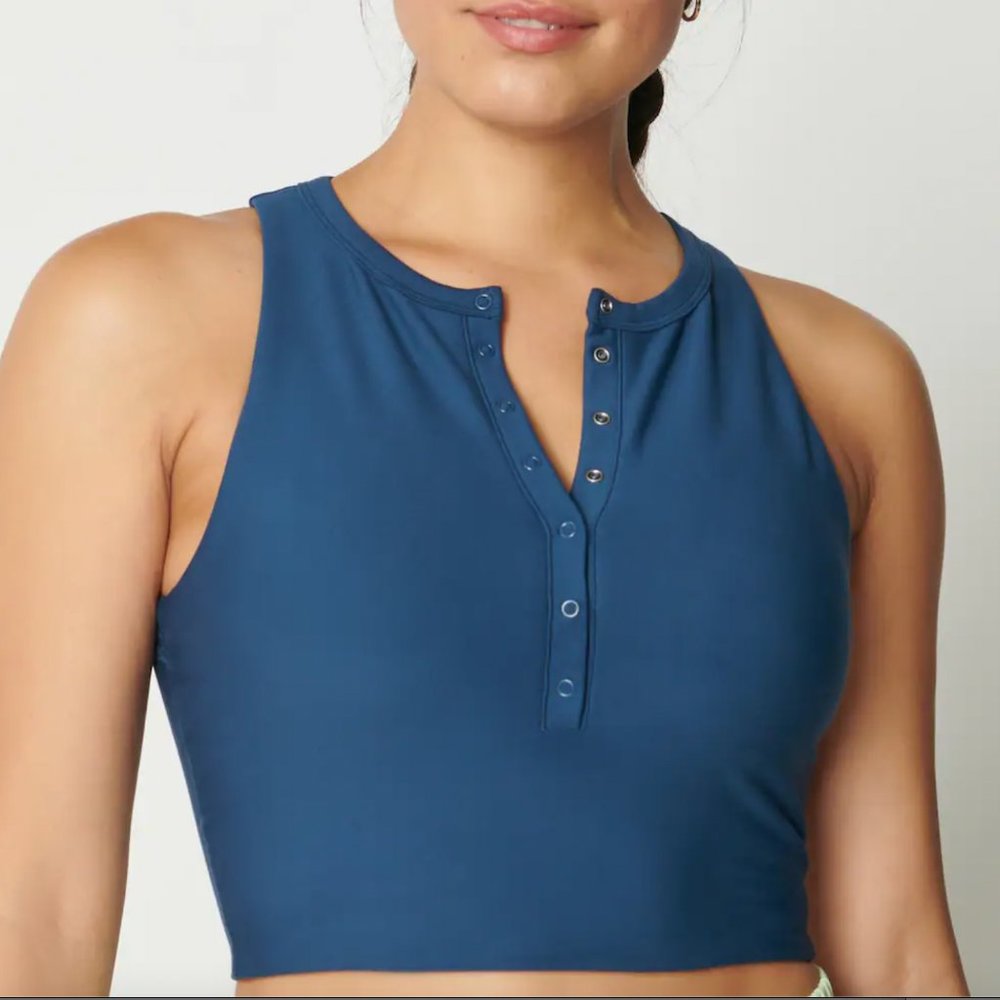 Abercrombie & Fitch YPB sculptLUX Henley Slim Tank Ink Blue Women's Small